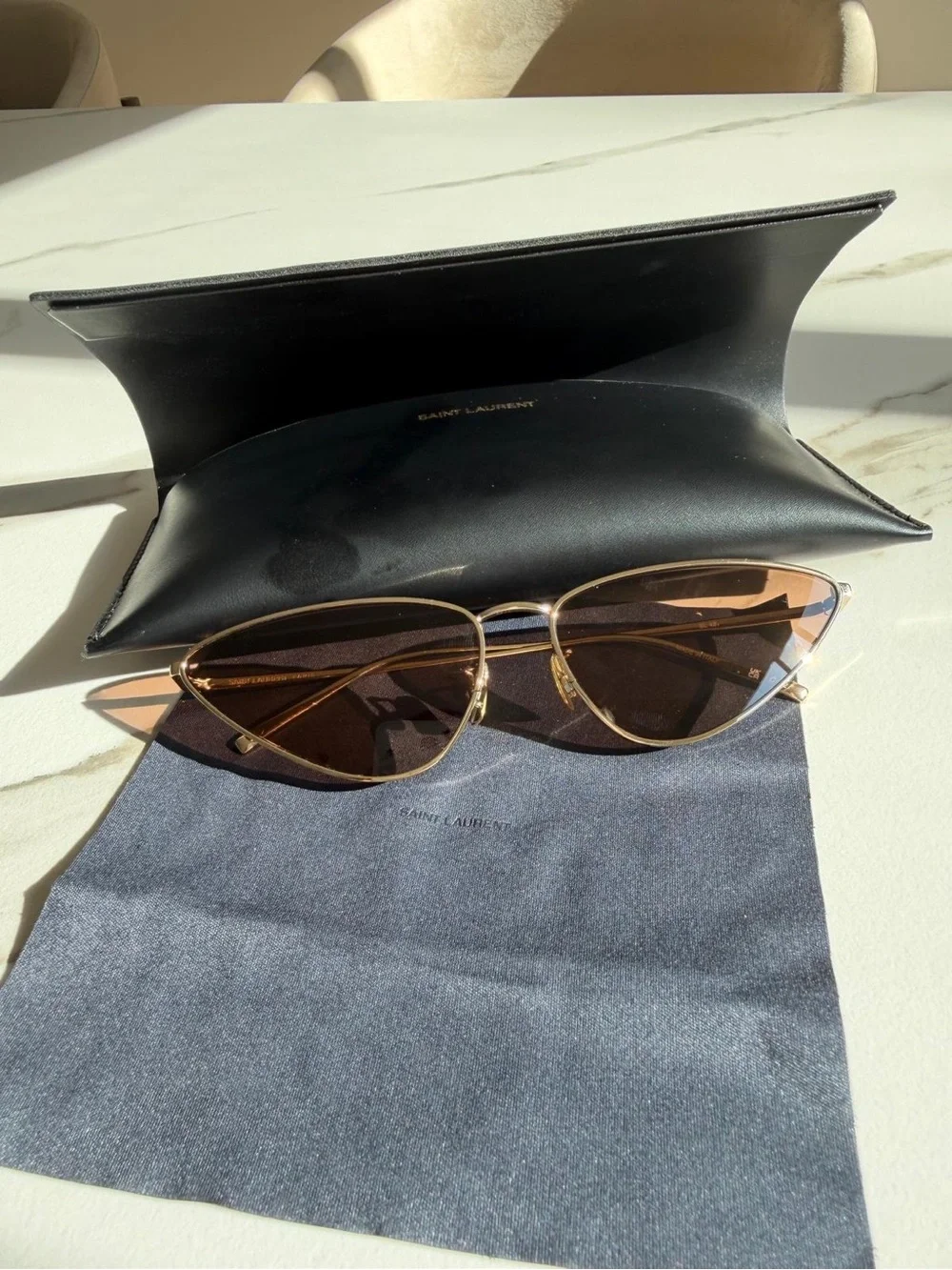 Saint Laurent Gold Metal Cat-Eye Sunglasses with Brown Lenses
